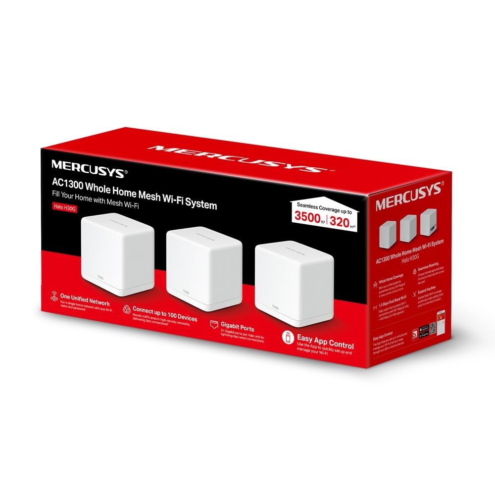 MERCUSYS-Halo H30G Mesh WiFi5 AC1300 (packs 3)